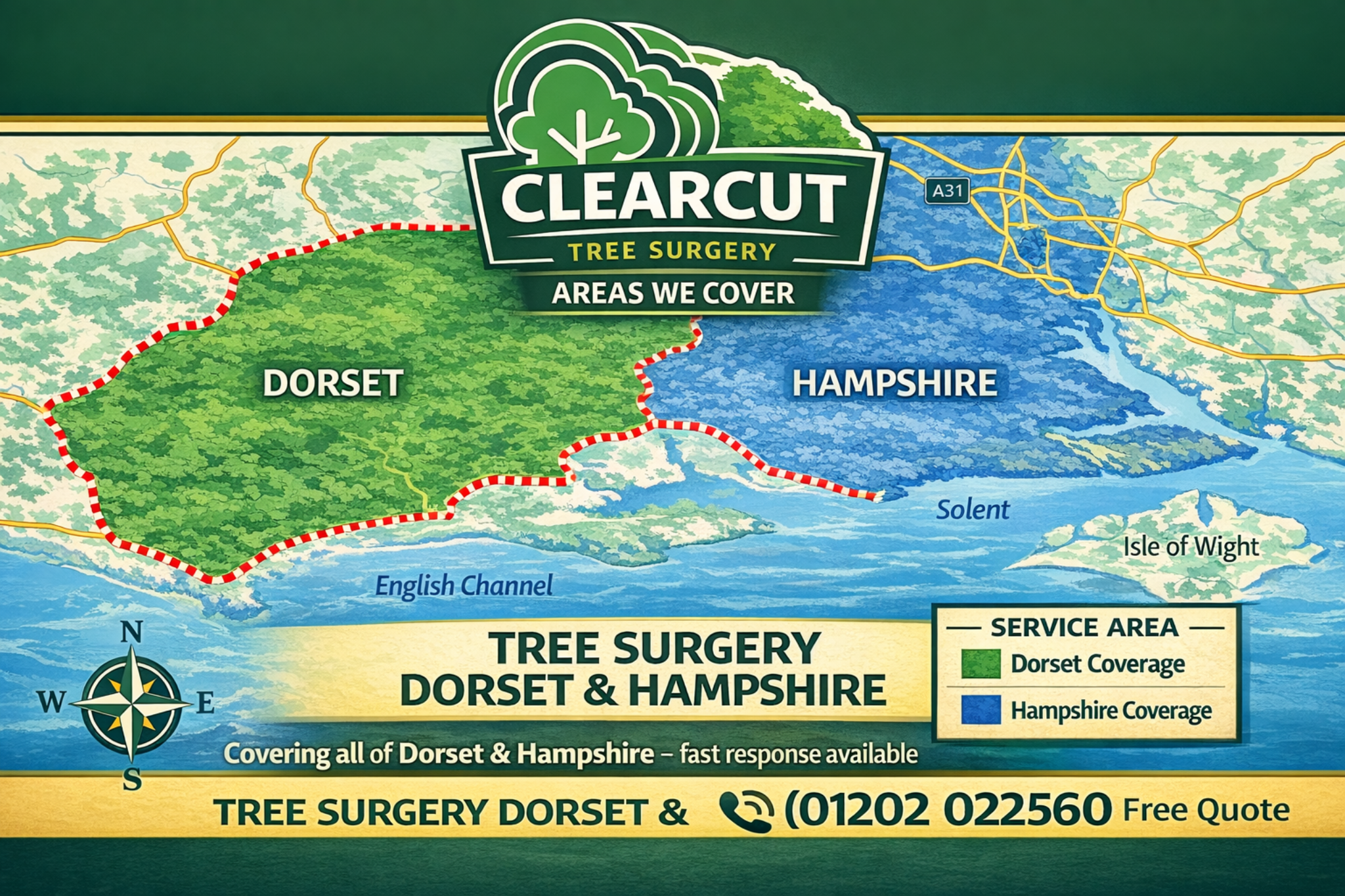 Clearcut Tree Surgery Areas We Cover Map